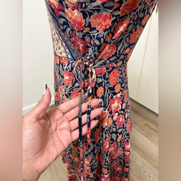 Blue Rain Romantic Boho Floral Wrap Dress Women’s Large Flattering V-Neck Chic - Picture 4 of 6